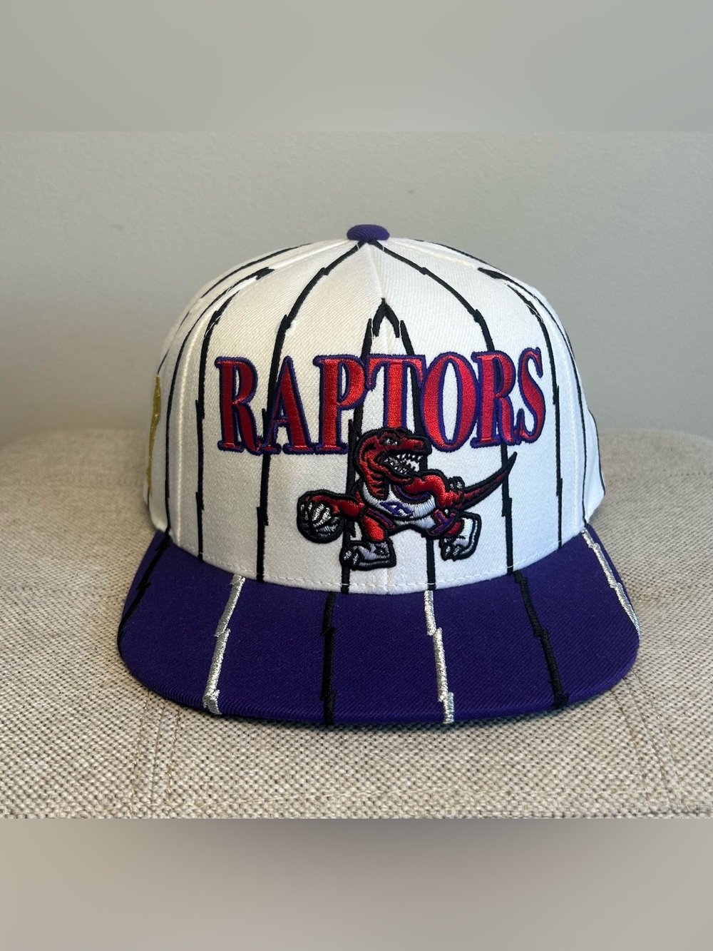 Mitchell & Ness White Pinstripes Hat Snap Back Limited Edition Members Only NWT